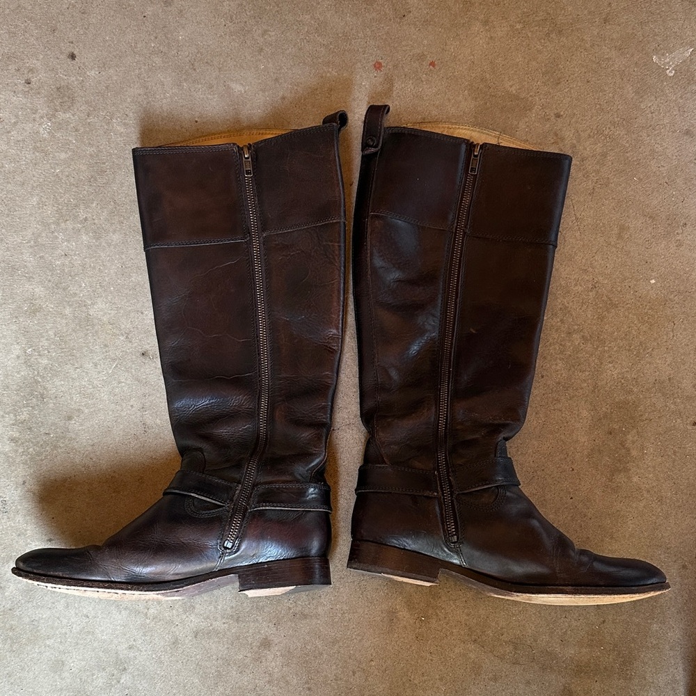 Frye Dark Brown Leather Riding Boots - Picture 2 of 12